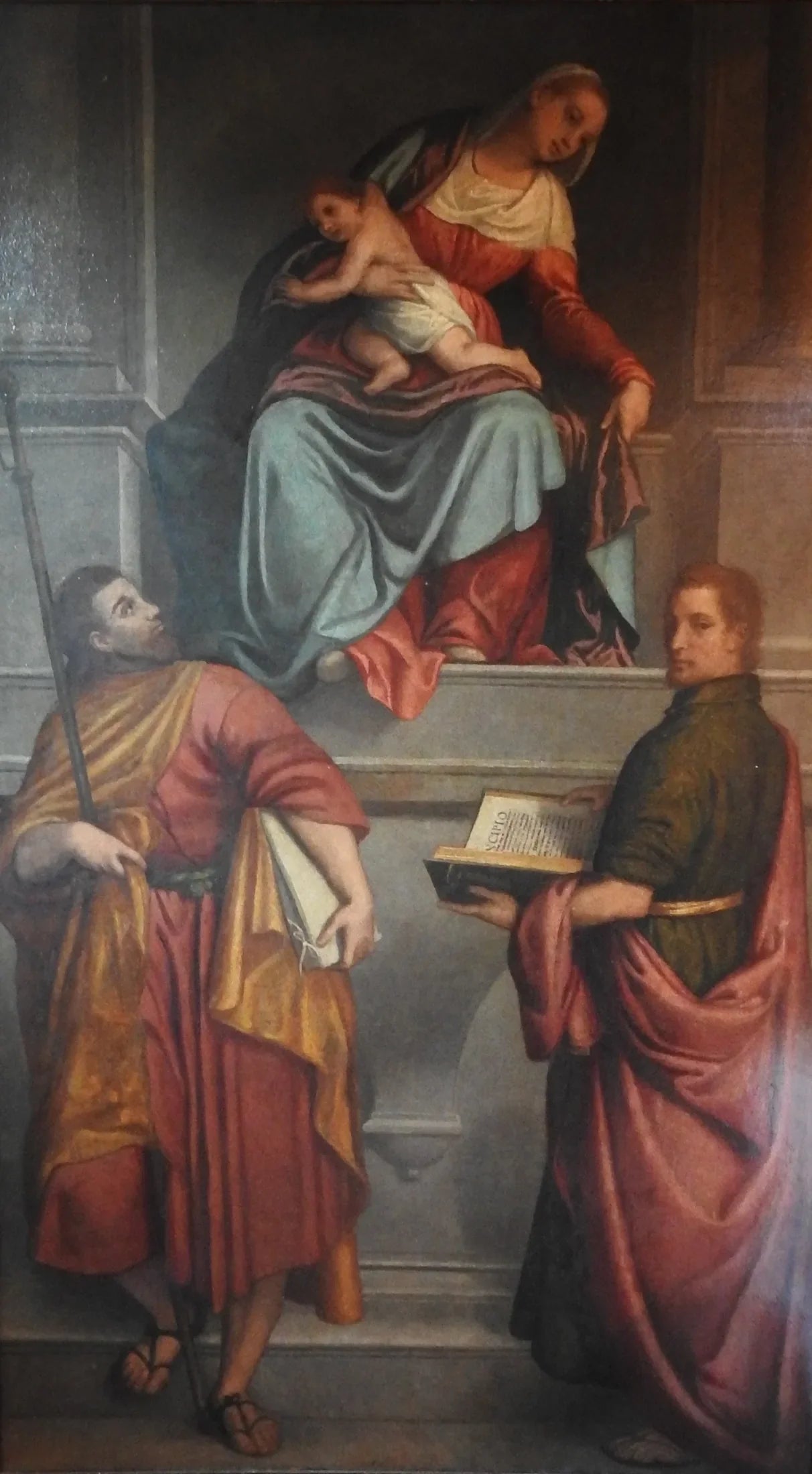 Madonna in trono con il Bambino e santi Giacomo e Giovanni - Giovanni Battista Moroni image 1 reproduction artisanale de tableau