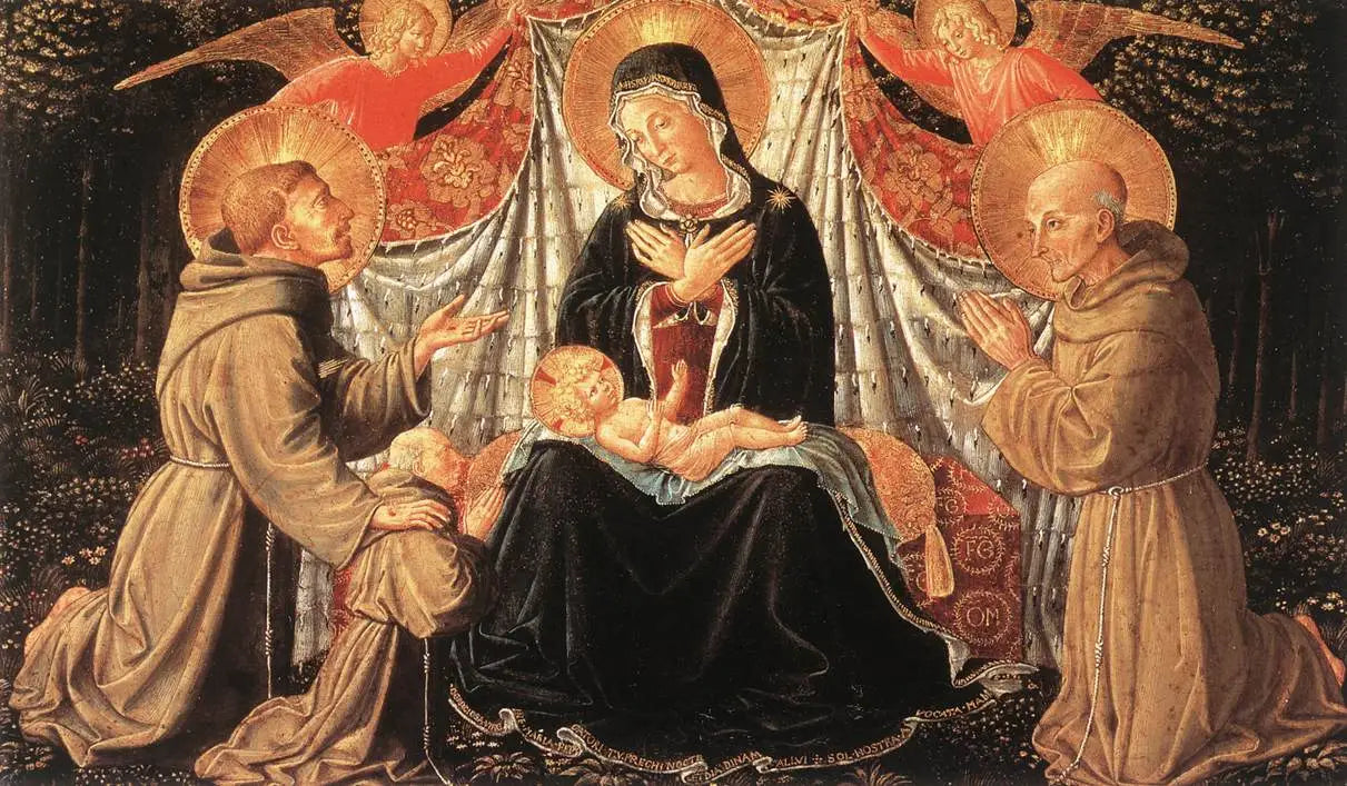 Madonna mit Kind mit Sts Francis Bernardine, Fra Jacopo - Benozzo Gozzoli image 1 reproduction de peinture à l’huile