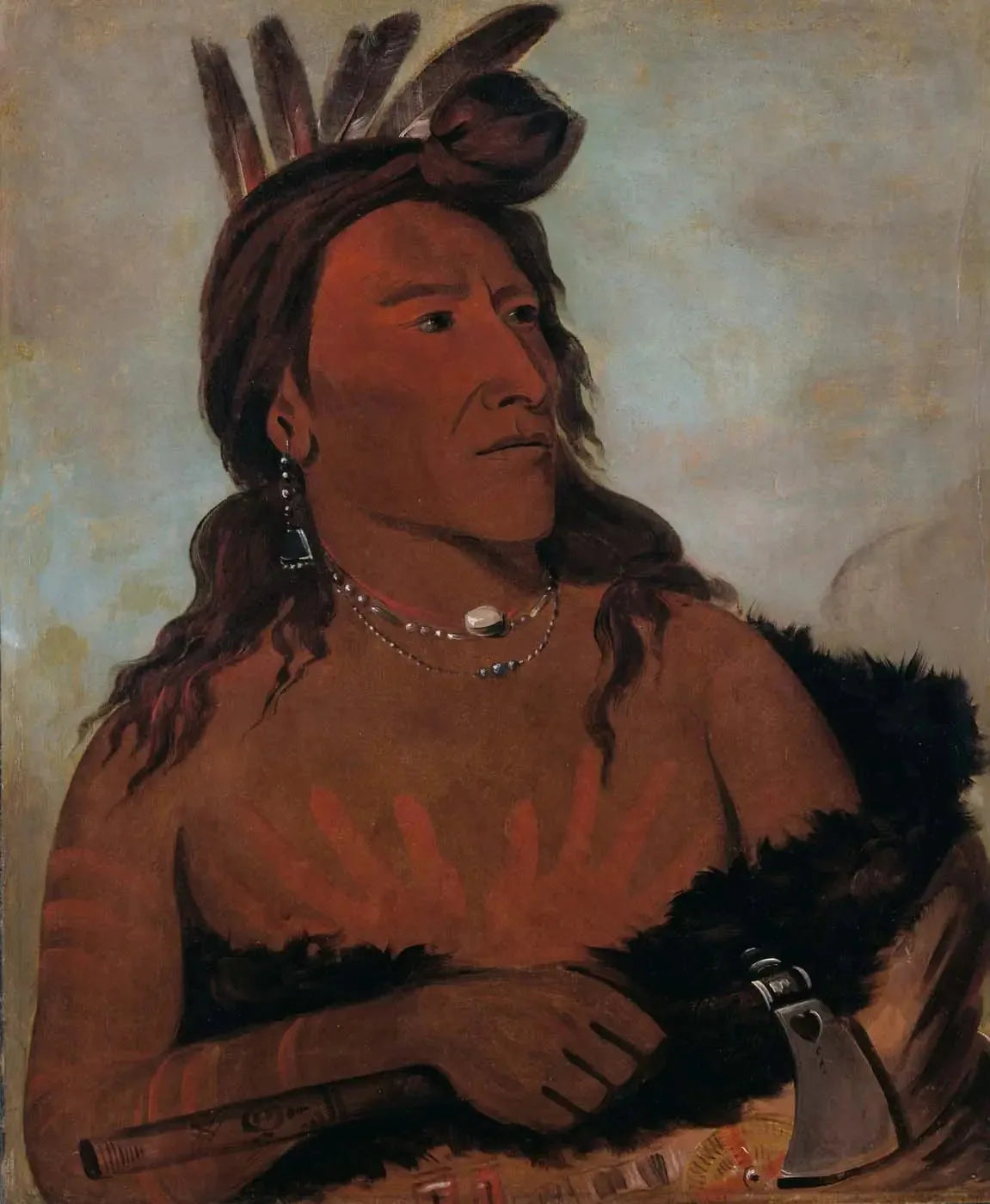 Mah-tó-che-ga, Petit Ours, un Hunkpapa Brave - George Catlin image 1 reproduction d’œuvre d’art à l’huile