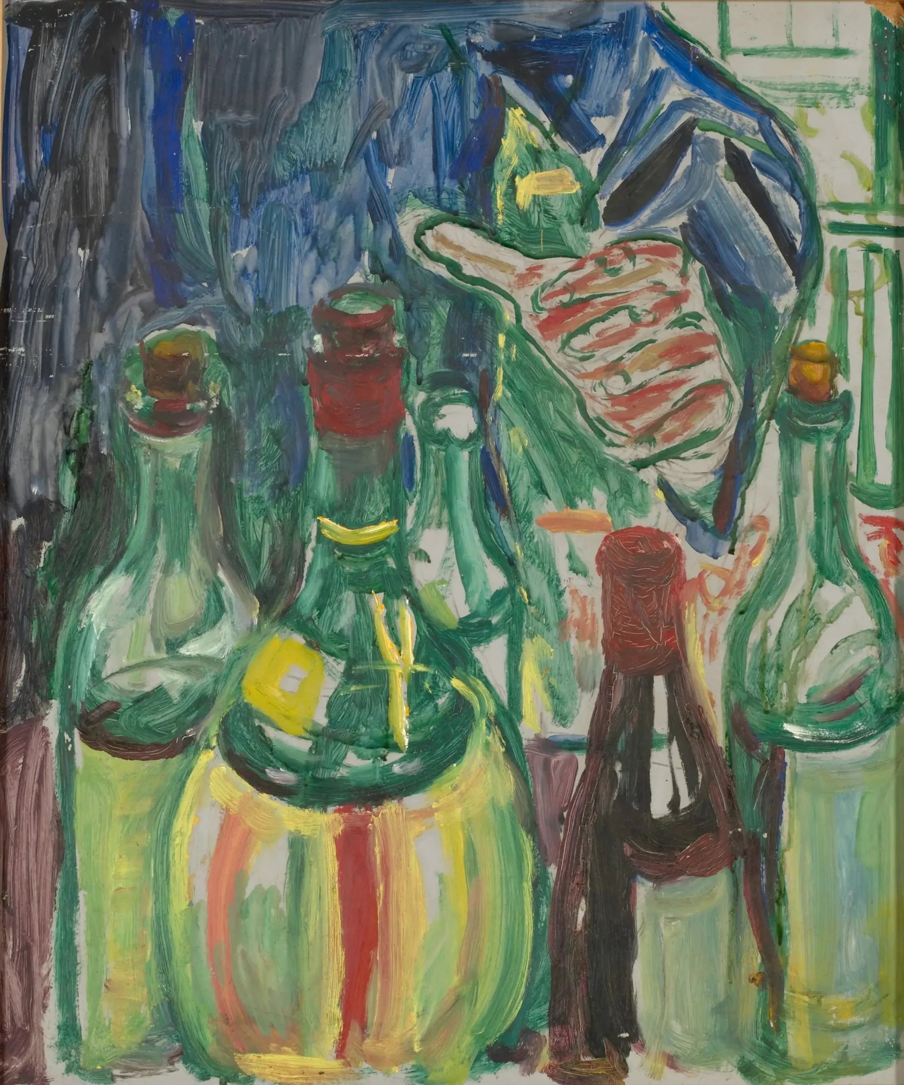Main se tendant vers des bouteilles - Edvard Munch image 1 reproduction artisanale de tableau