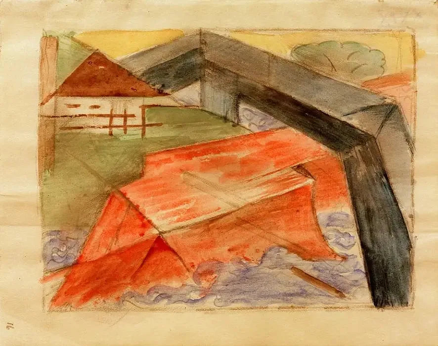 Maison et pont - Franz Marc image 1 reproduction artisanale de tableau