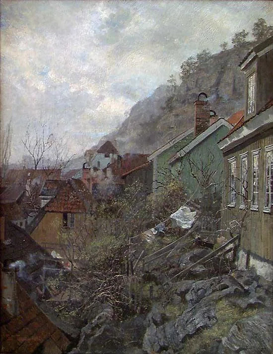 Maisons à Kragerø - Frits Thaulow image 1 reproduction de peinture à l’huile