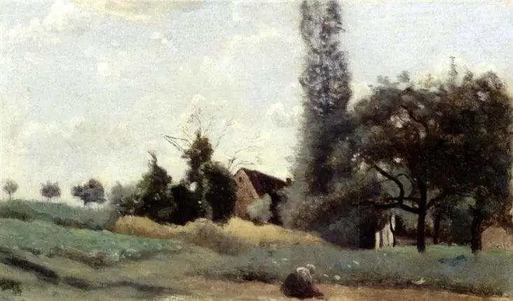 Maisons à Marcoussis - Jean-Baptiste Camille Corot image 1 copie de tableau peinte à la main