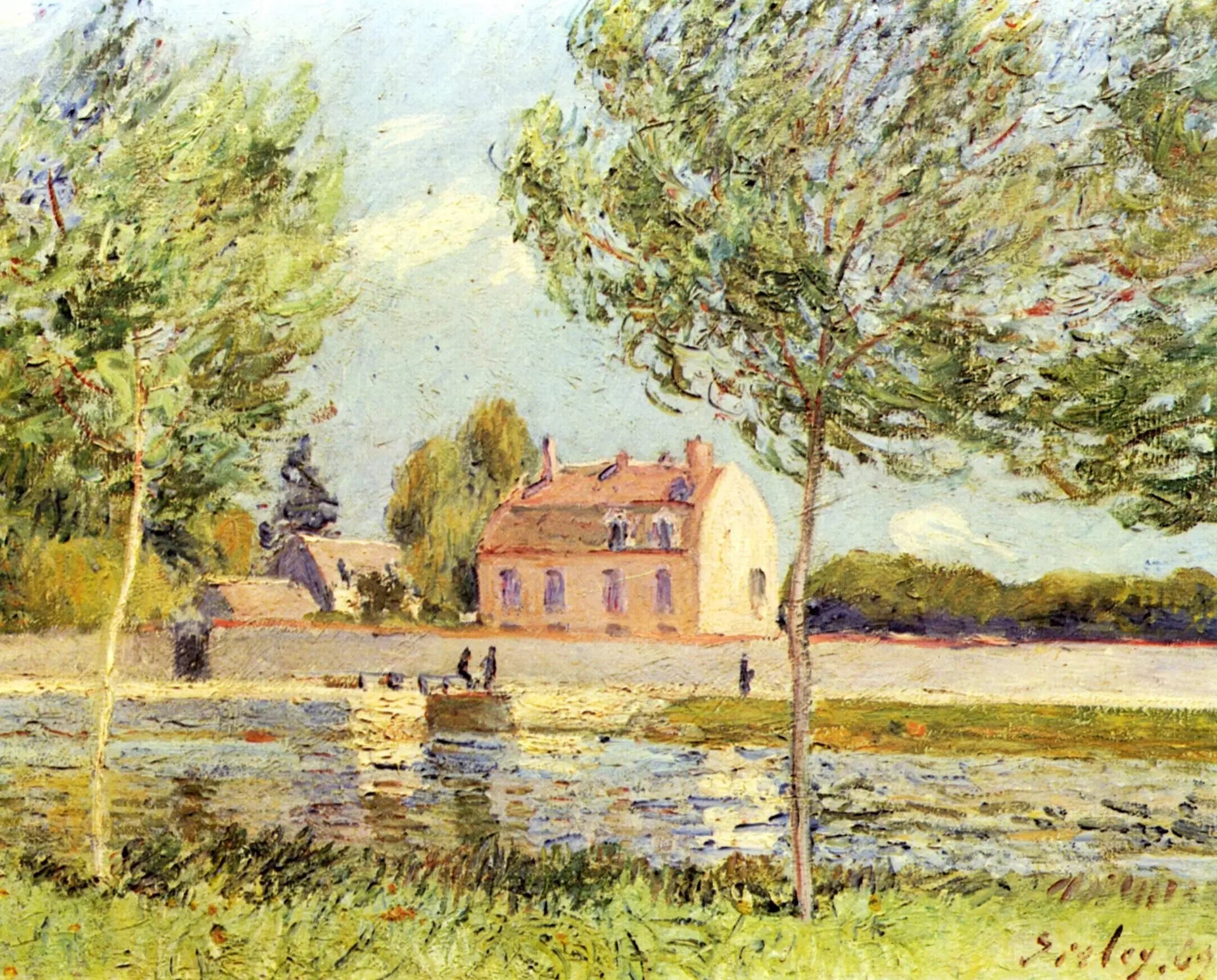 Maisons au bord du Loing - Alfred Sisley image 1 reproduction artisanale de tableau