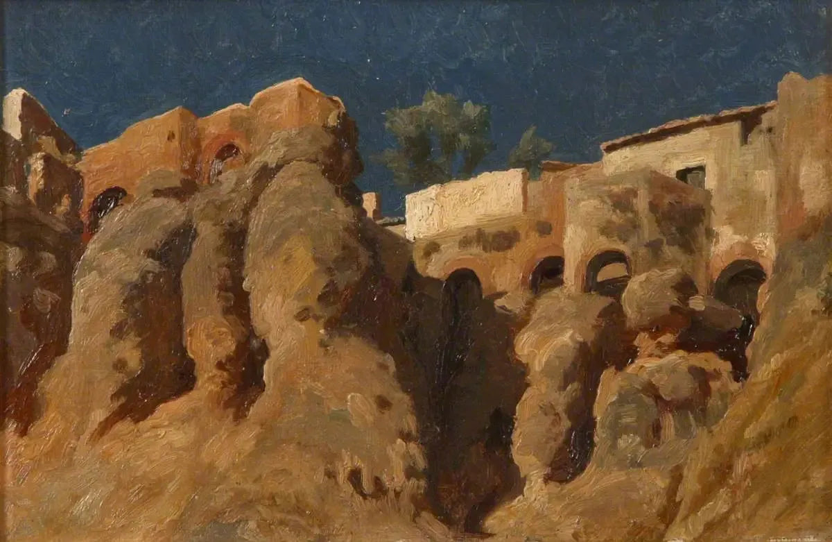 Maisons au sommet d'une falaise en Méditerranée (peut-être à Capri) - Frederic Leighton image 1 reproduction réalisée par Alpha Reproduction