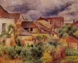 Maisons de village, toits rouges (Essoyes) - Pierre-Auguste Renoir image 1 reproduction de peinture à l’huile