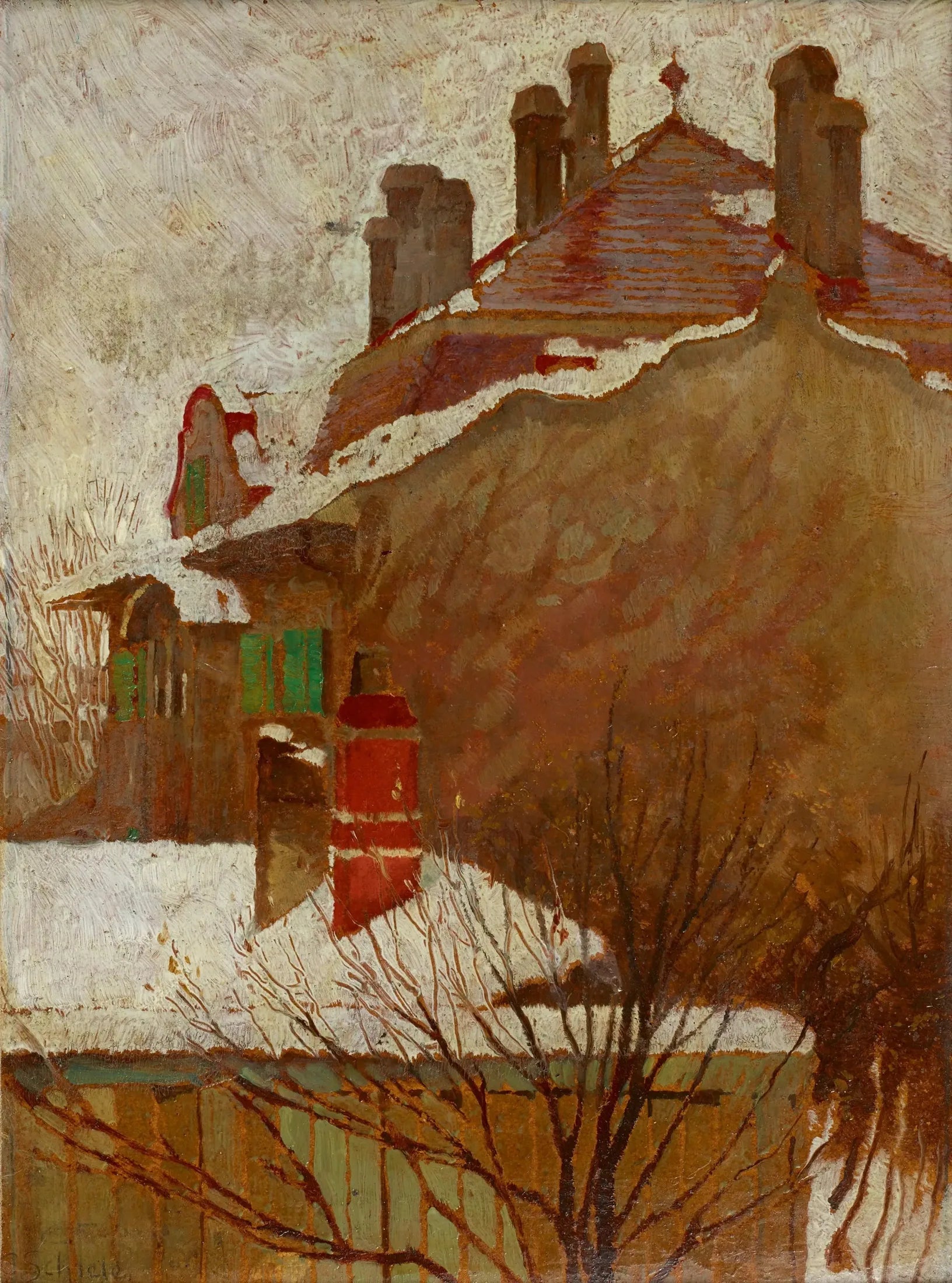 Maisons en hiver (vue depuis le studio) - Egon Schiele image 2 reproduction artisanale de tableau