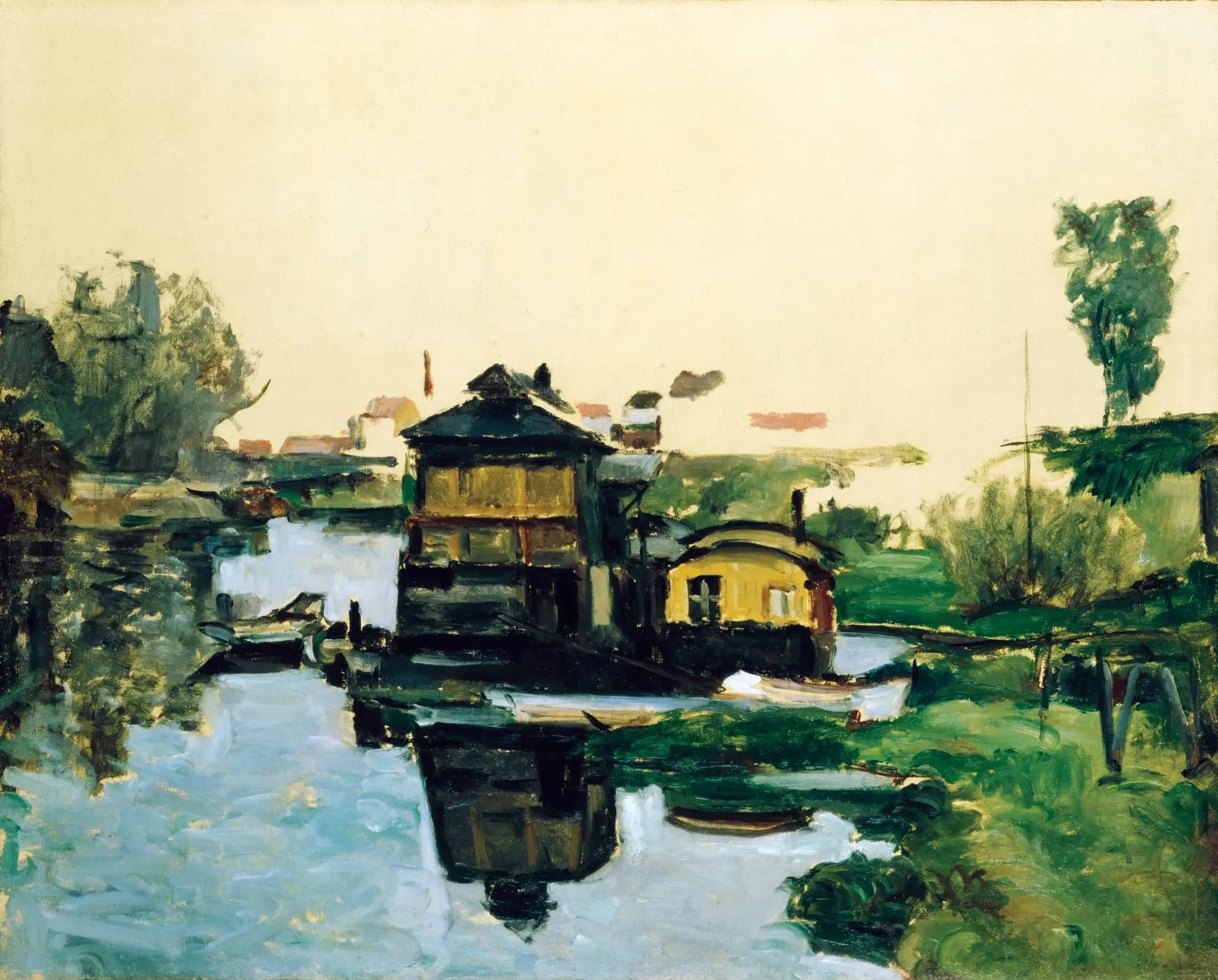 Maisons flottantes sur un fleuve - Paul Cézanne image 1 copie peinte à la main à l’huile