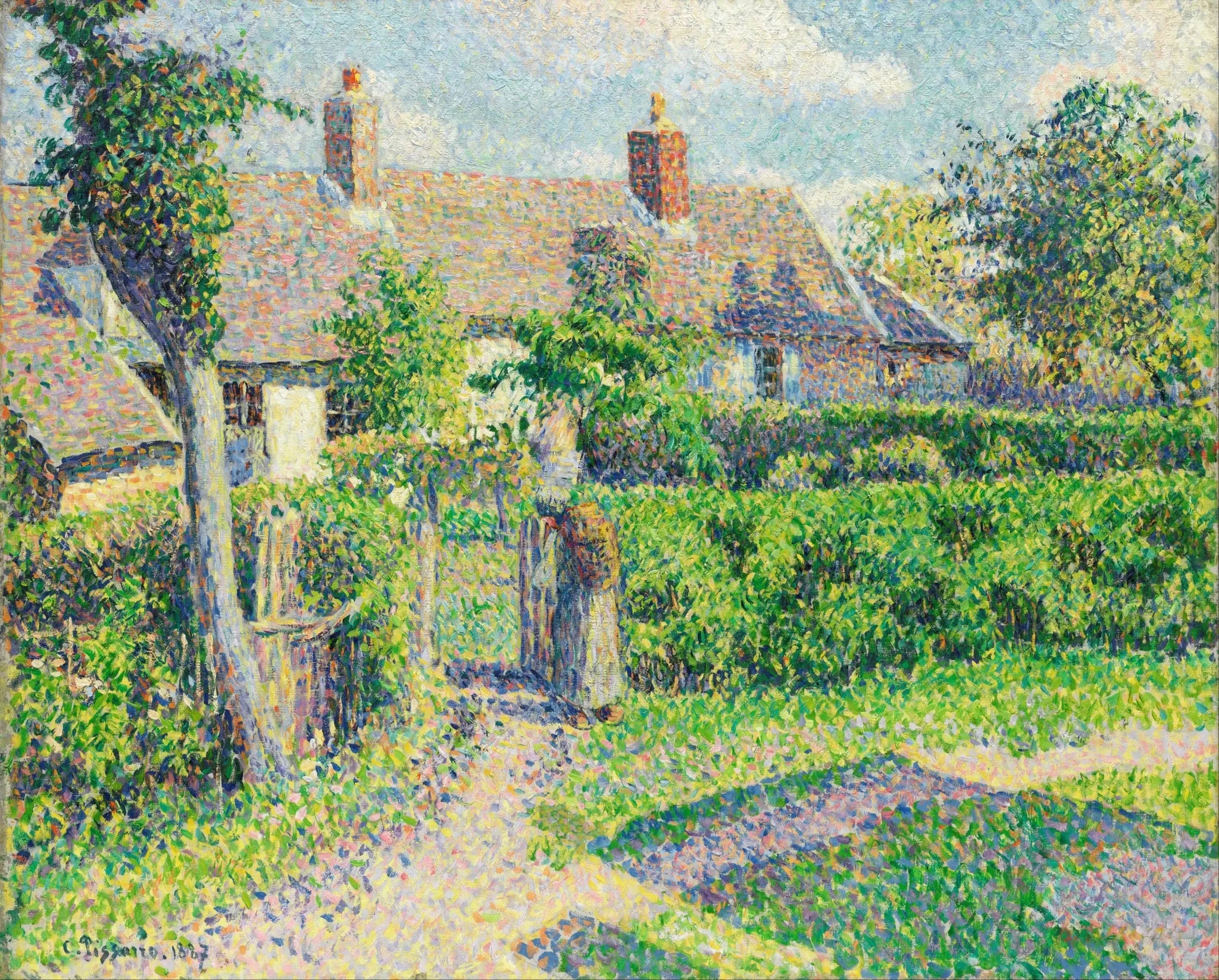 Maisons paysannes, Eragny - Camille Pissarro image 1 reproduction de peinture à l’huile