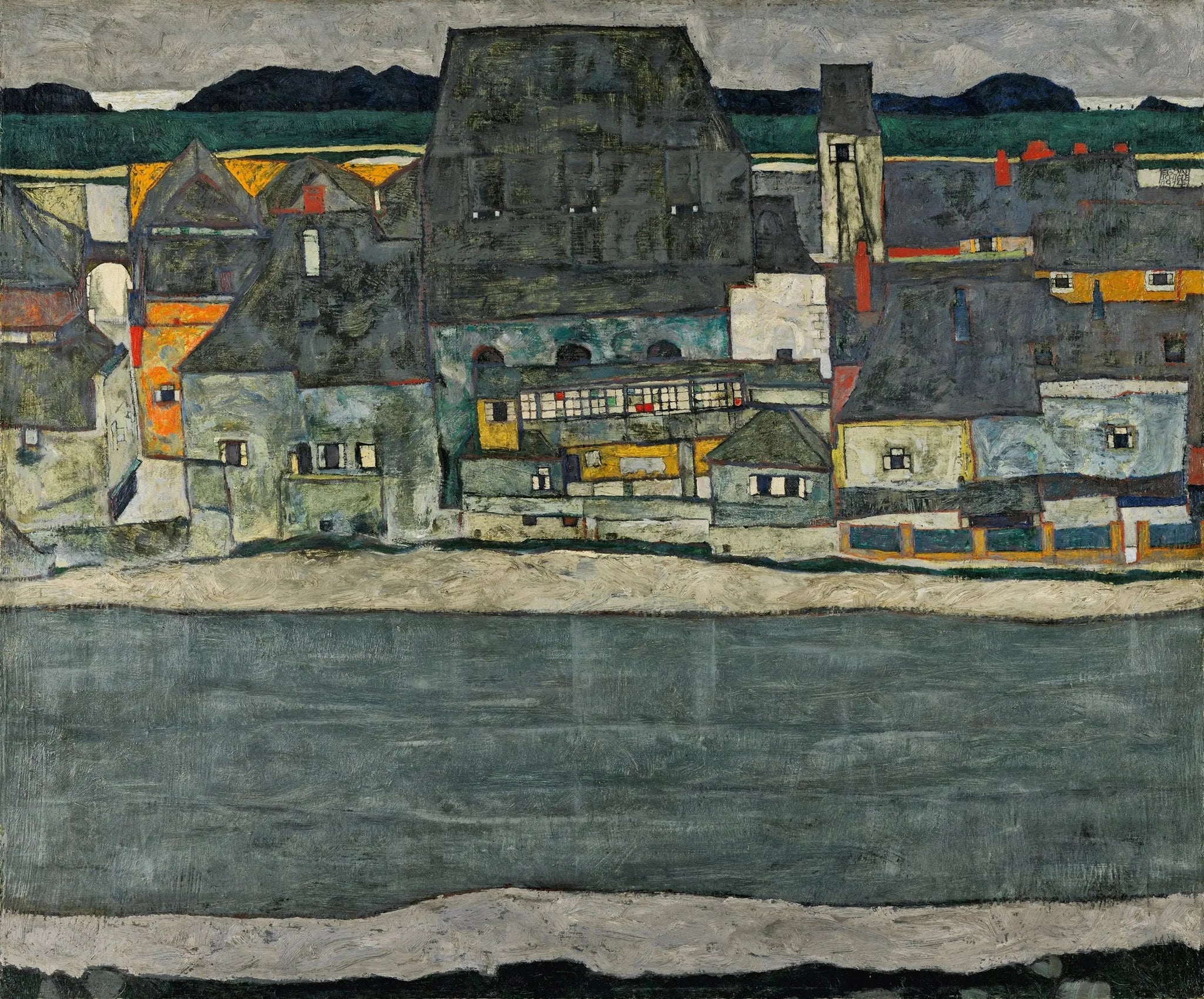 Maisons sur la rivière (la vieille ville) - Egon Schiele image 1 copie peinte à la main à l’huile
