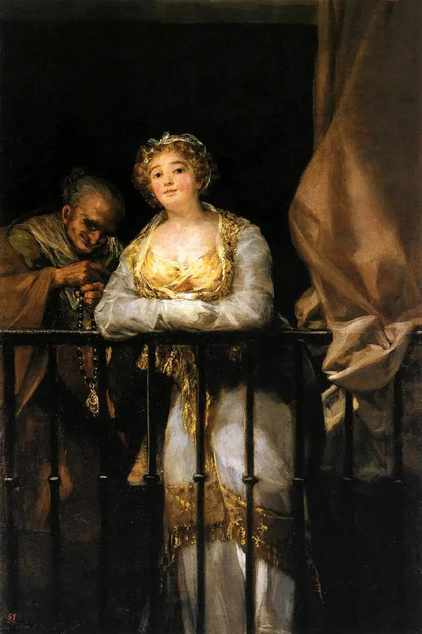 Maja et Célestine au balcon - Francisco de Goya image 1 reproduction artisanale de tableau