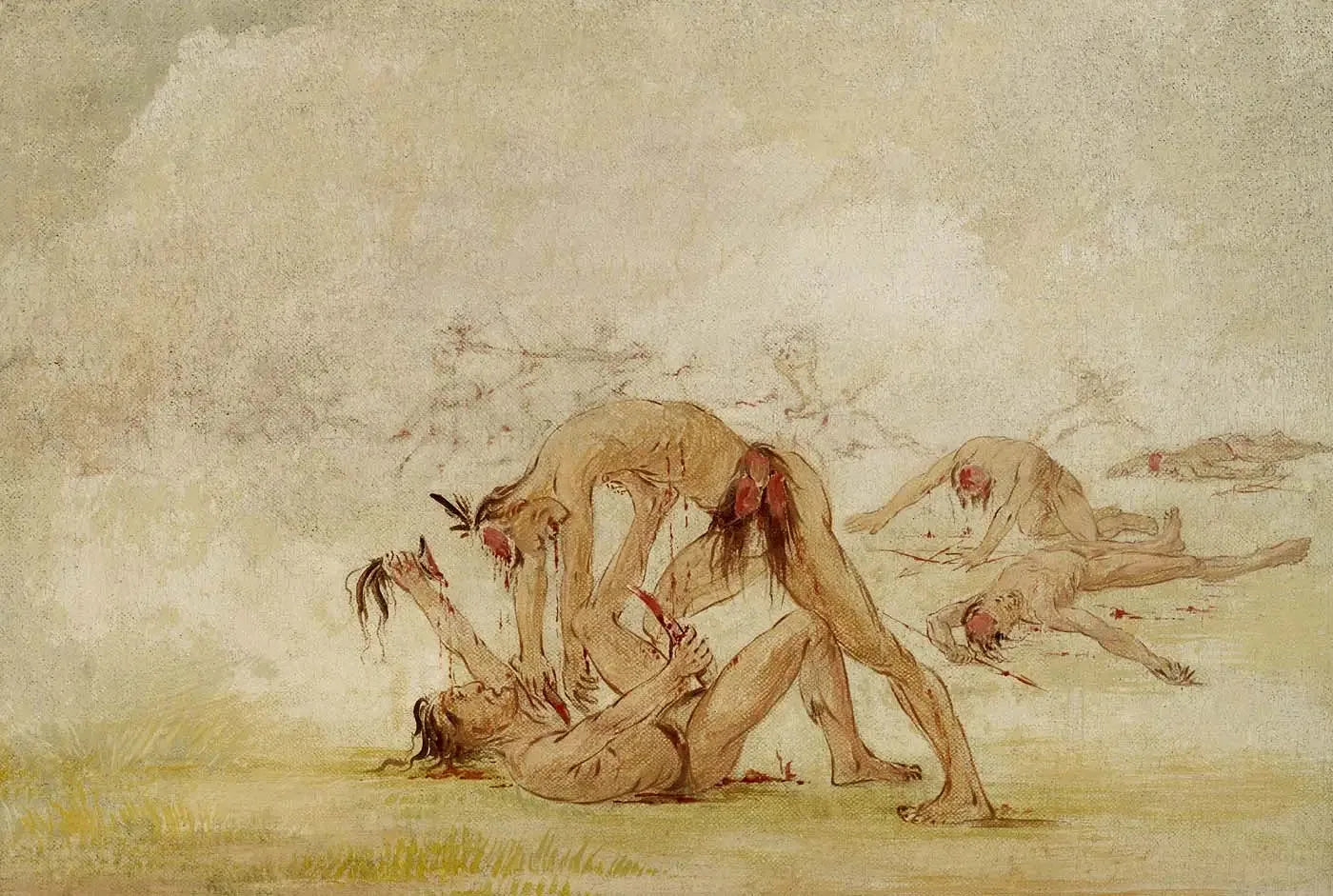 Mandan scalpant un ennemi - George Catlin image 1 reproduction artisanale de tableau