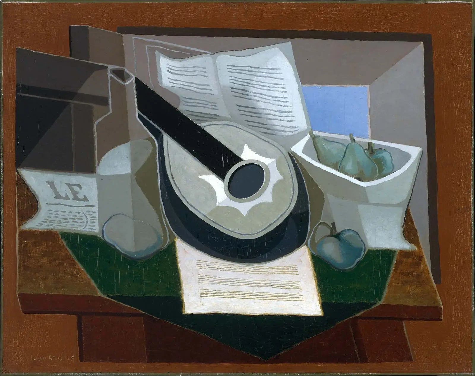 Mandoline et plat de fruits - Juan Gris image 1 copie de tableau peinte à la main
