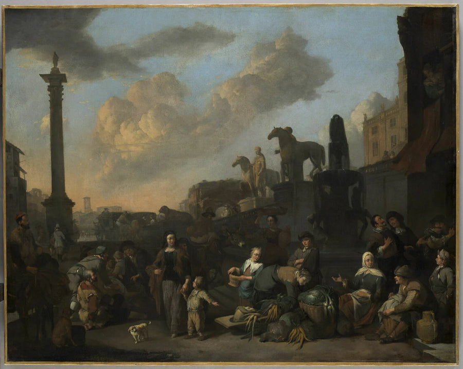 Le marché aux herbes à Rome, près du Capitole, vue de fantaisie - Johannes Lingelbach