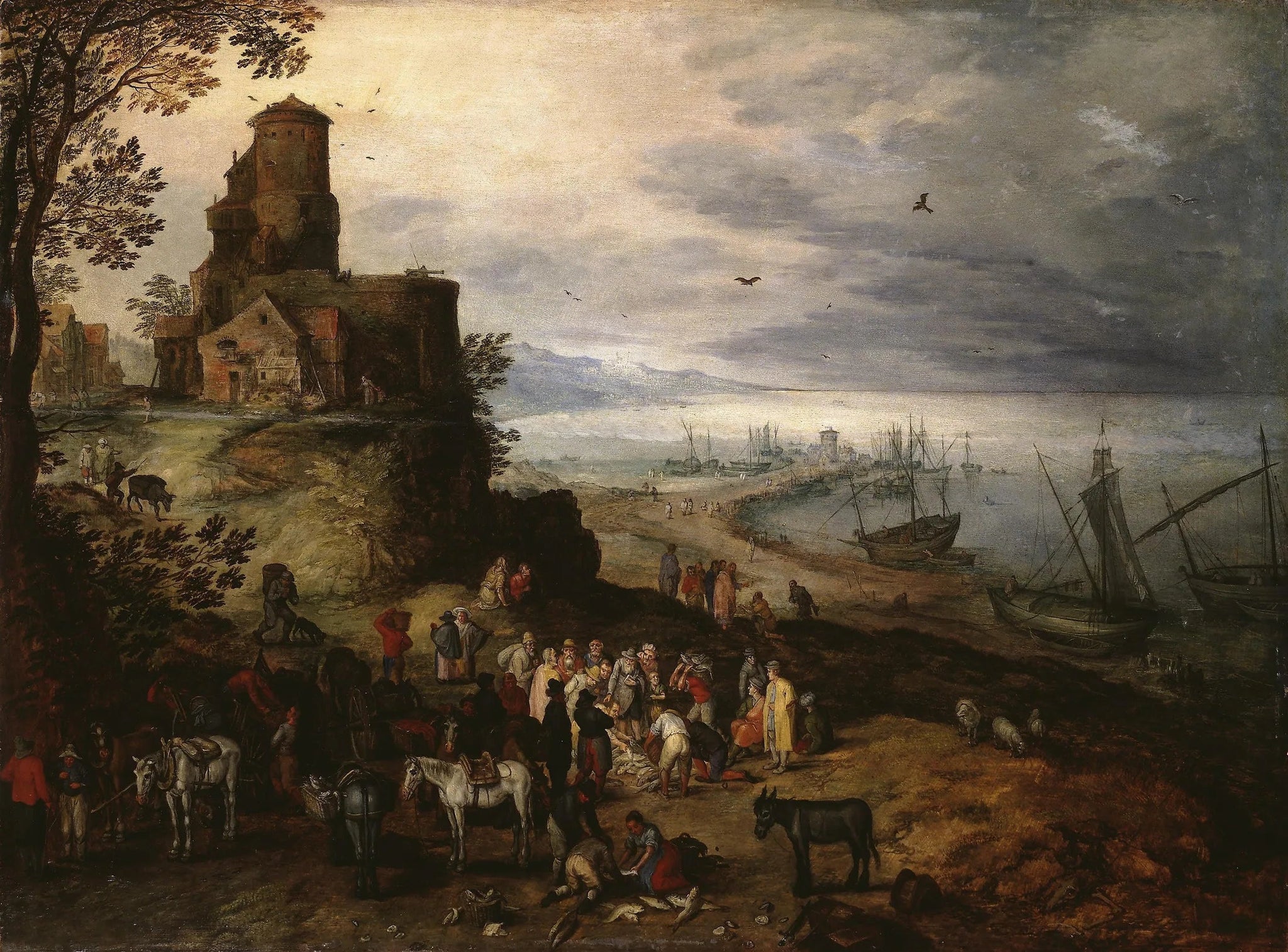 Marché aux poissons (Appel des apôtres Pierre et André) - Jan Brueghel l'Ancien image 1 reproduction artisanale de tableau