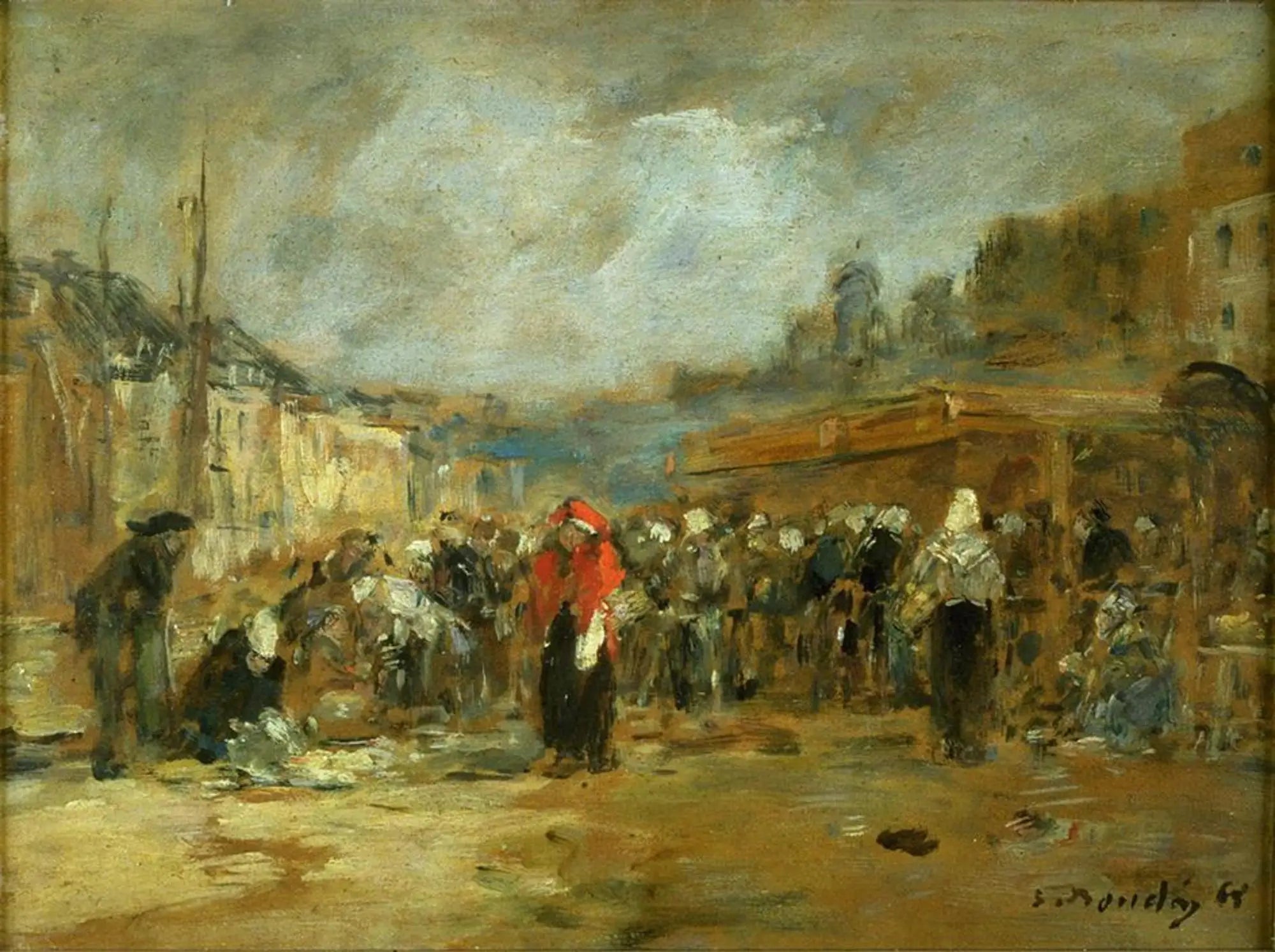 Marché aux poissons, Honfleur - Eugène Boudin image 1 reproduction de peinture à l’huile