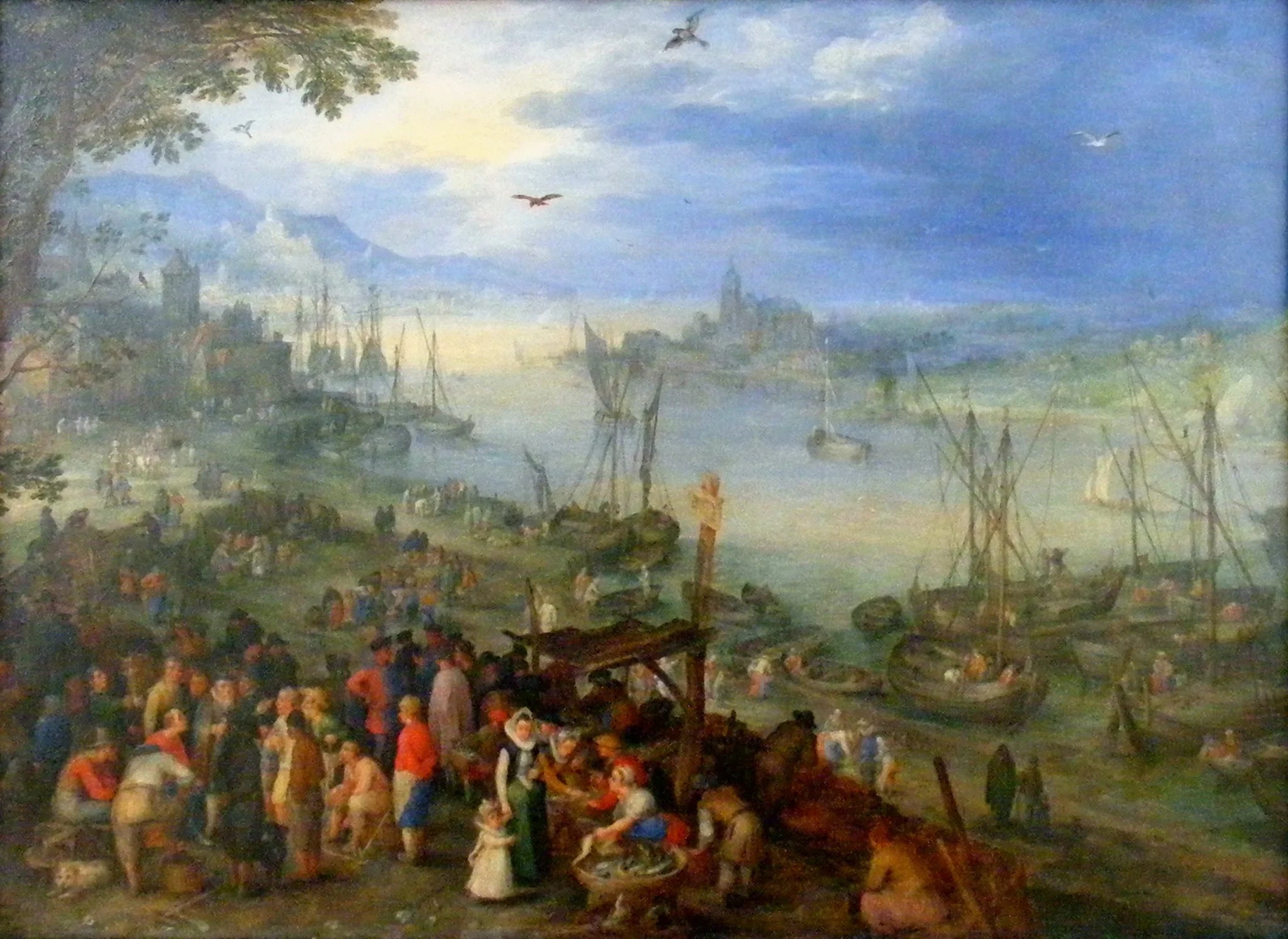 Marché de poissons sur les rives d'une rivière - Jan Brueghel l'Ancien image 1 reproduction d’œuvre d’art à l’huile