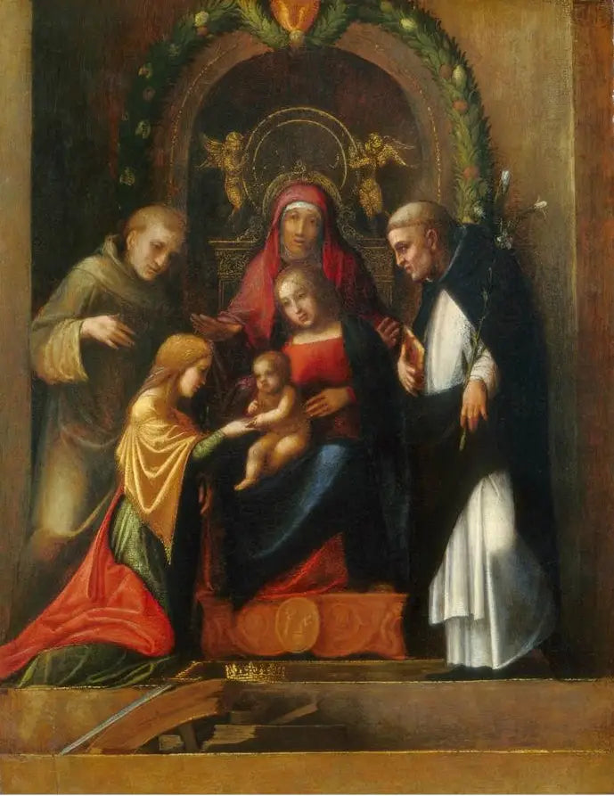 Mariage mystique de sainte Catherine d'Alexandrie et saints - Antonio da Correggio image 1 copie peinte à la main à l’huile