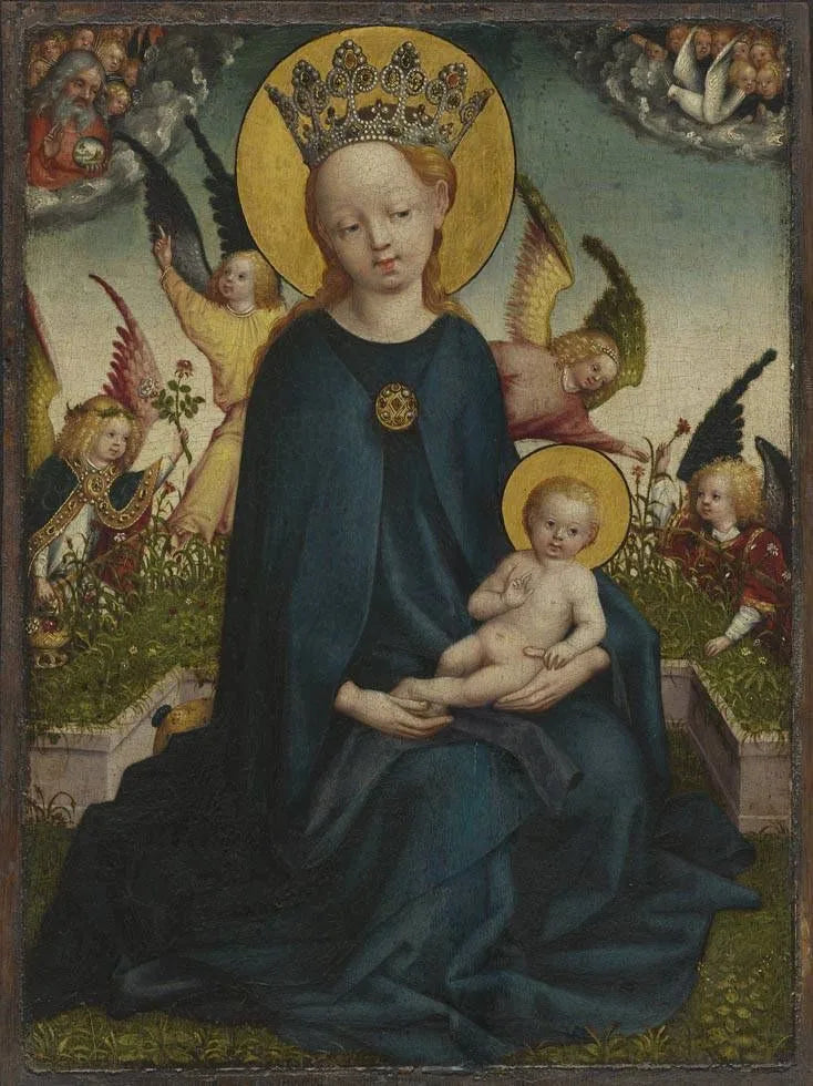 Marie avec l'Enfant Jésus à côté d'une jardinière - Stefan Lochner image 1 tableau peint à l’huile sur toile
