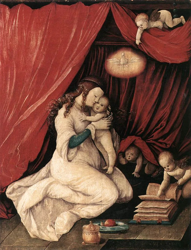 Marie avec l'Enfant Jésus dans une chambre - Hans Baldung Grien image 1 copie peinte à la main à l’huile