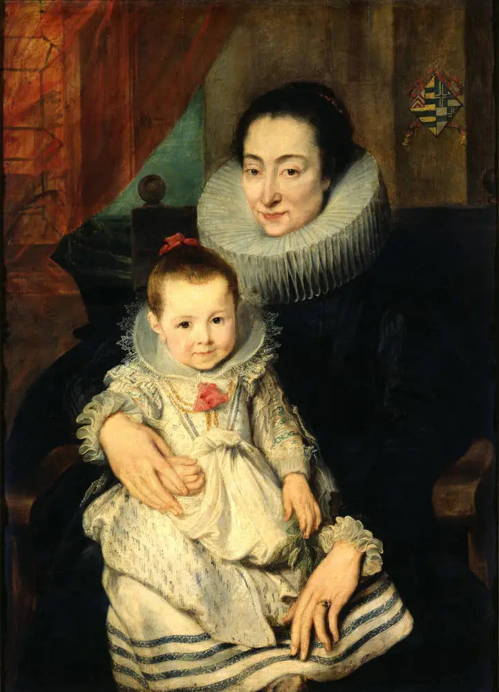 Marie Clarisse (?), épouse de Jan Woverius, avec leur fille - Antoine van Dyck image 1 copie peinte à la main à l’huile