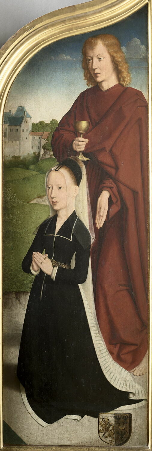 Marie, épouse de Jean de Sedano, en prière avec saint Jean l'Évangéliste ; face externe : Ève, nue - Gérard David image 1 reproduction d’œuvre d’art à l’huile