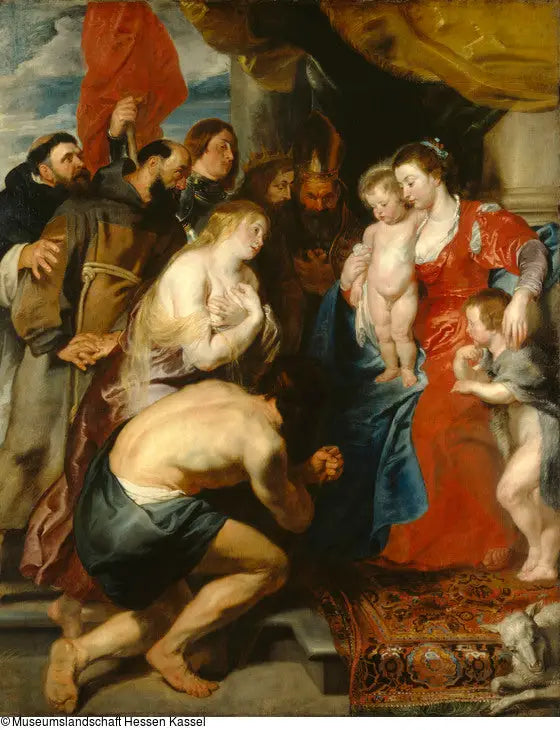 Marie et Jésus avec saint Jean, vénérés par les pécheurs repentants et les saints (vers 1619) - Peter Paul Rubens image 1 copie de tableau peinte à la main