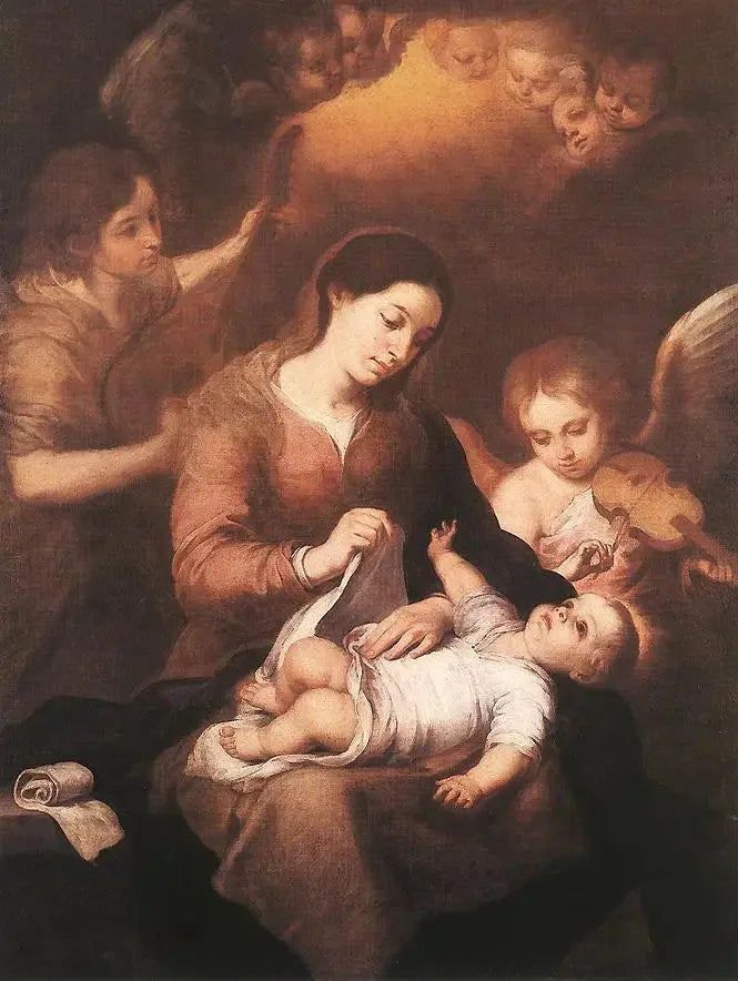 Marie et l'Enfant avec des anges jouant de la musique - Bartolomé Esteban Murillo