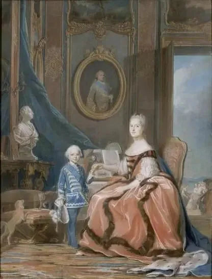 Marie-Josèphe de Saxe et le duc de Bourgogne dans son appartement de Versailles - Maurice-Quentin de La Tour image 1 reproduction de peinture à l’huile