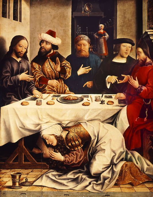 Marie-Madeleine lavant les pieds du Christ - Jan Mostaert image 1 tableau peint à l’huile sur toile