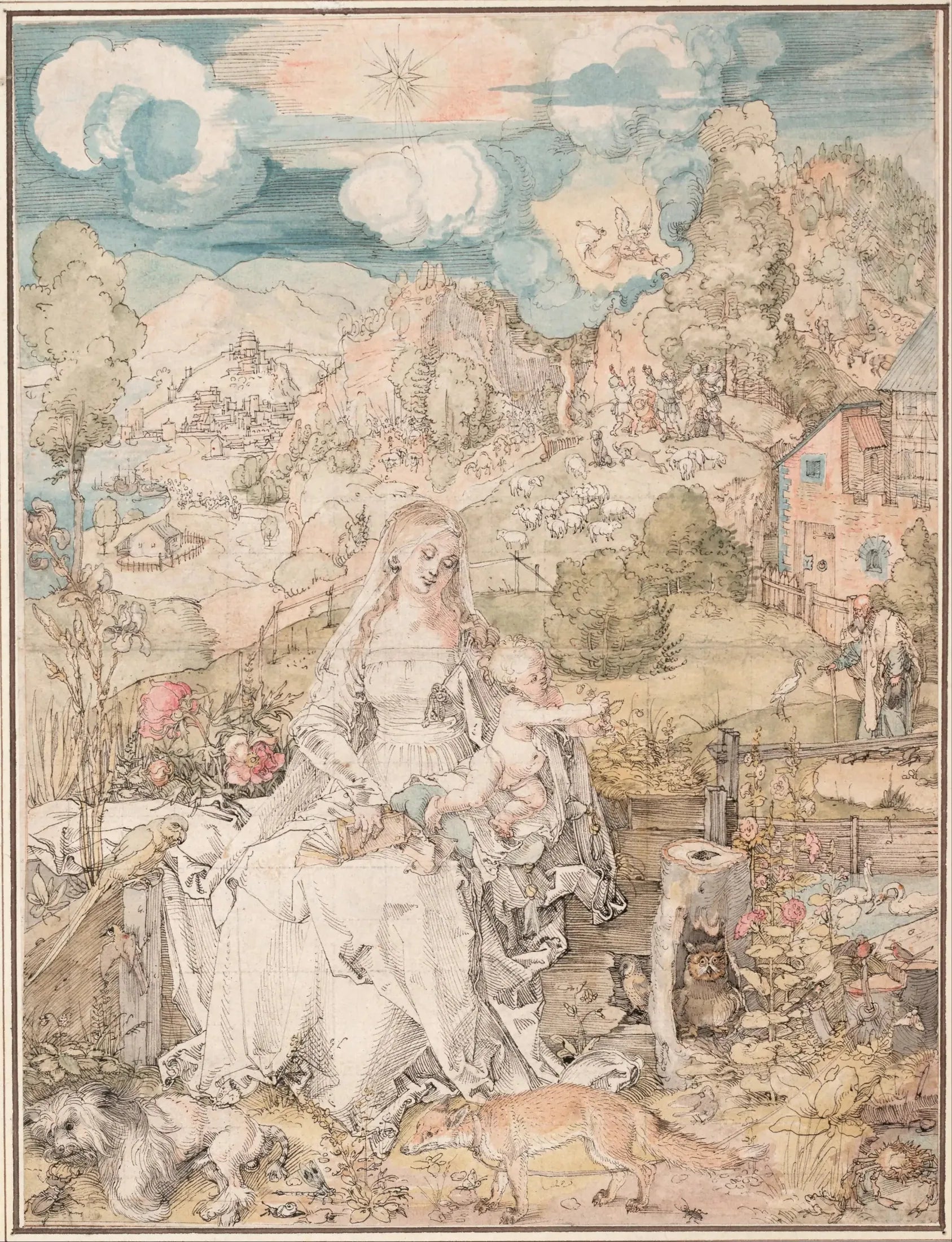 Marie parmi une multitude d'animaux - Albrecht Dürer image 1 copie peinte à la main à l’huile