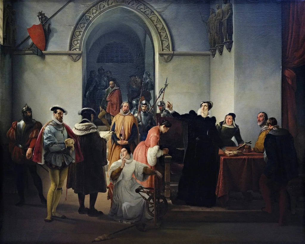 Marie Stuart protestant de son innocence à la lecture de sa condamnation à mort - Francesco Hayez image 1 copie de tableau peinte à la main