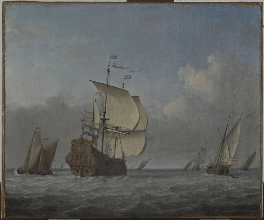 Marine avec vaisseau amiral sous légère brise - Willem van de Velde le Jeune