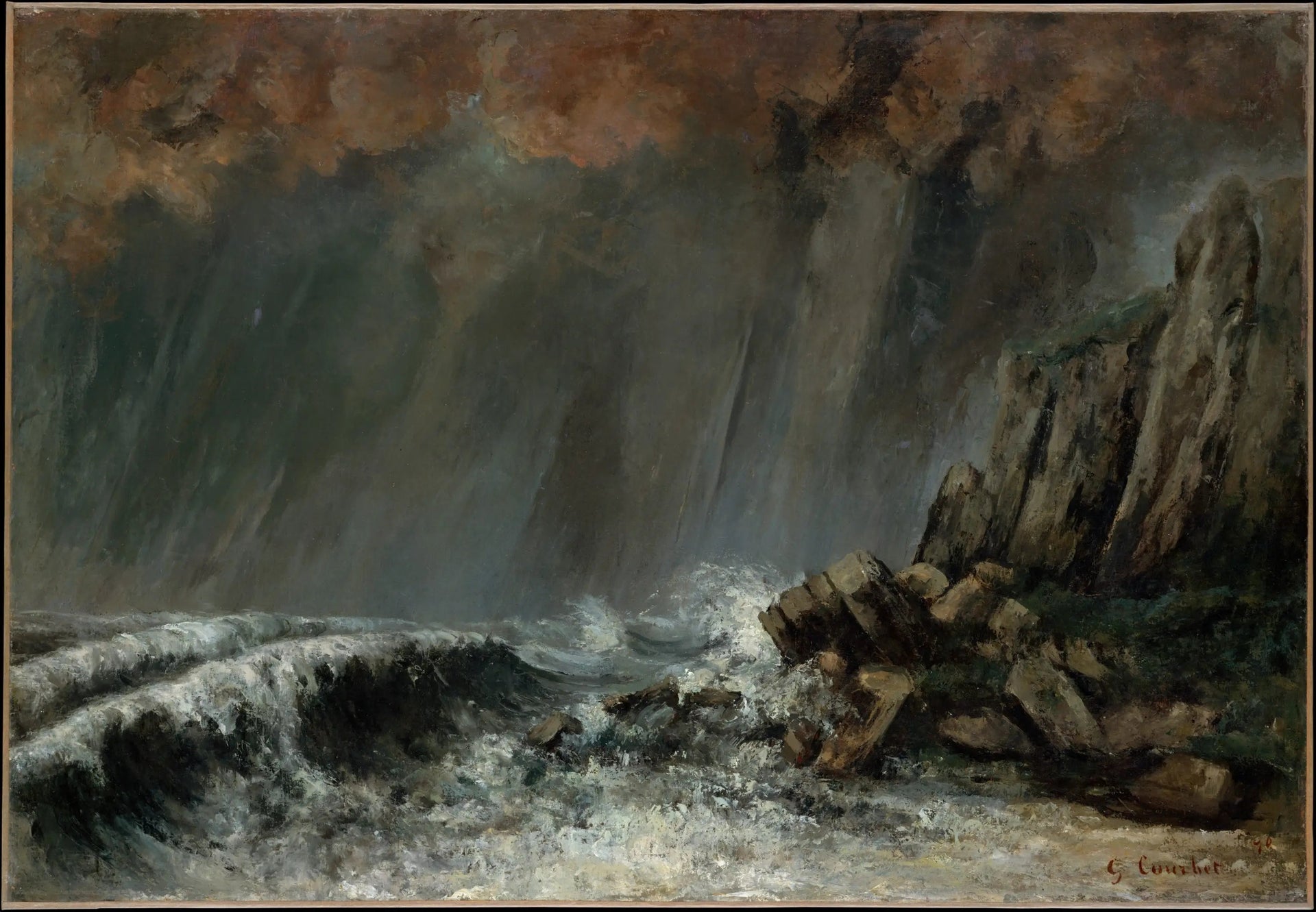 Marine : La trombe marine - Gustave Courbet image 1 copie peinte à la main à l’huile