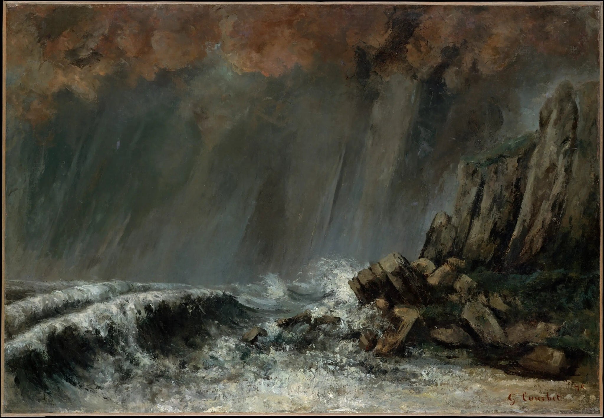 Marine : La trombe marine - Gustave Courbet image 1 copie peinte à la main à l’huile
