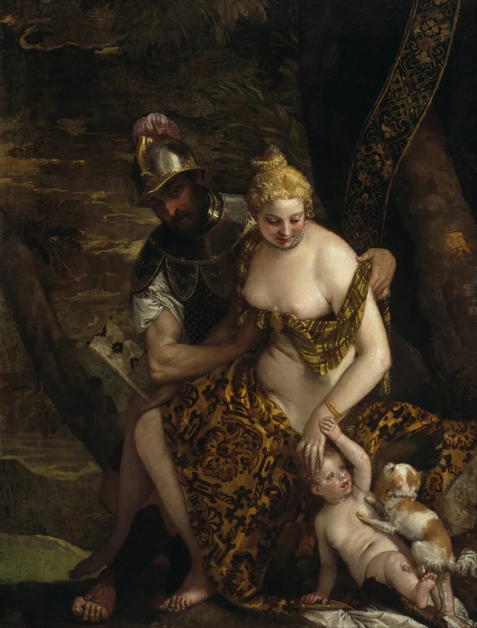 Mars déshabillant Vénus avec Cupidon et un chien - Paul Véronèse image 1 copie peinte à la main à l’huile