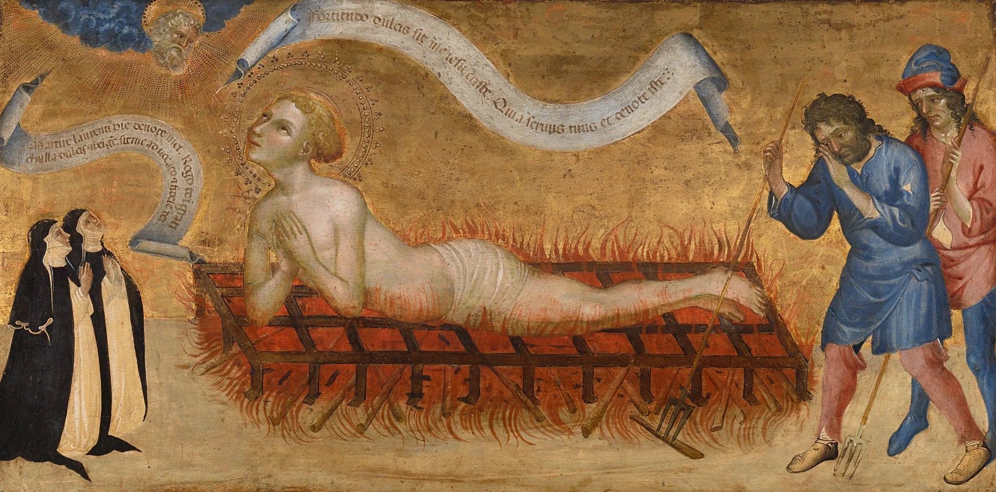 Martyre de Saint Laurent avec deux nonnes bénédictines - Giovanni di Paolo image 1 reproduction artisanale de tableau