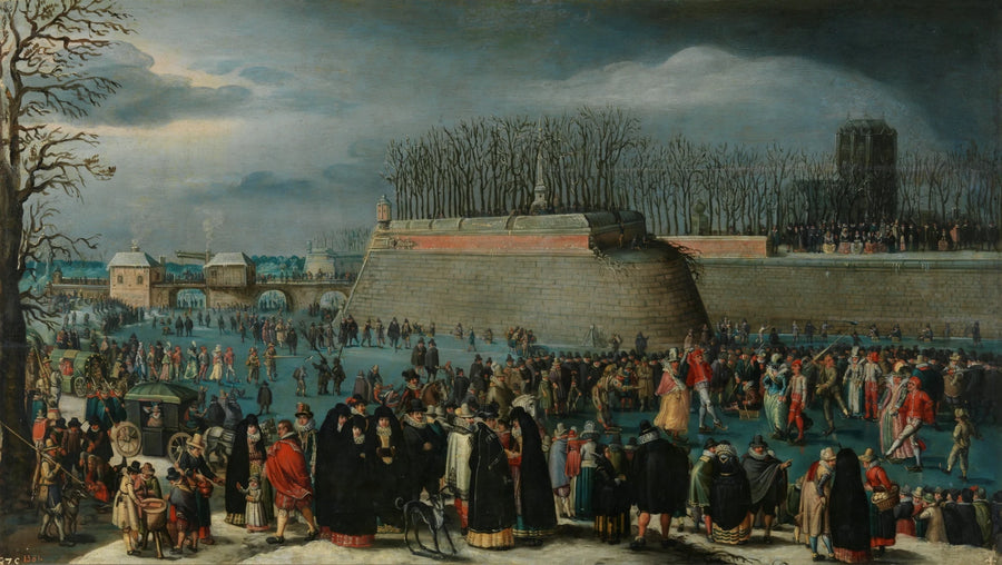 Mascarade de patinage ou carnaval sur glace aux douves de Kipdorppoort à Anvers - Denys van Alsloot
