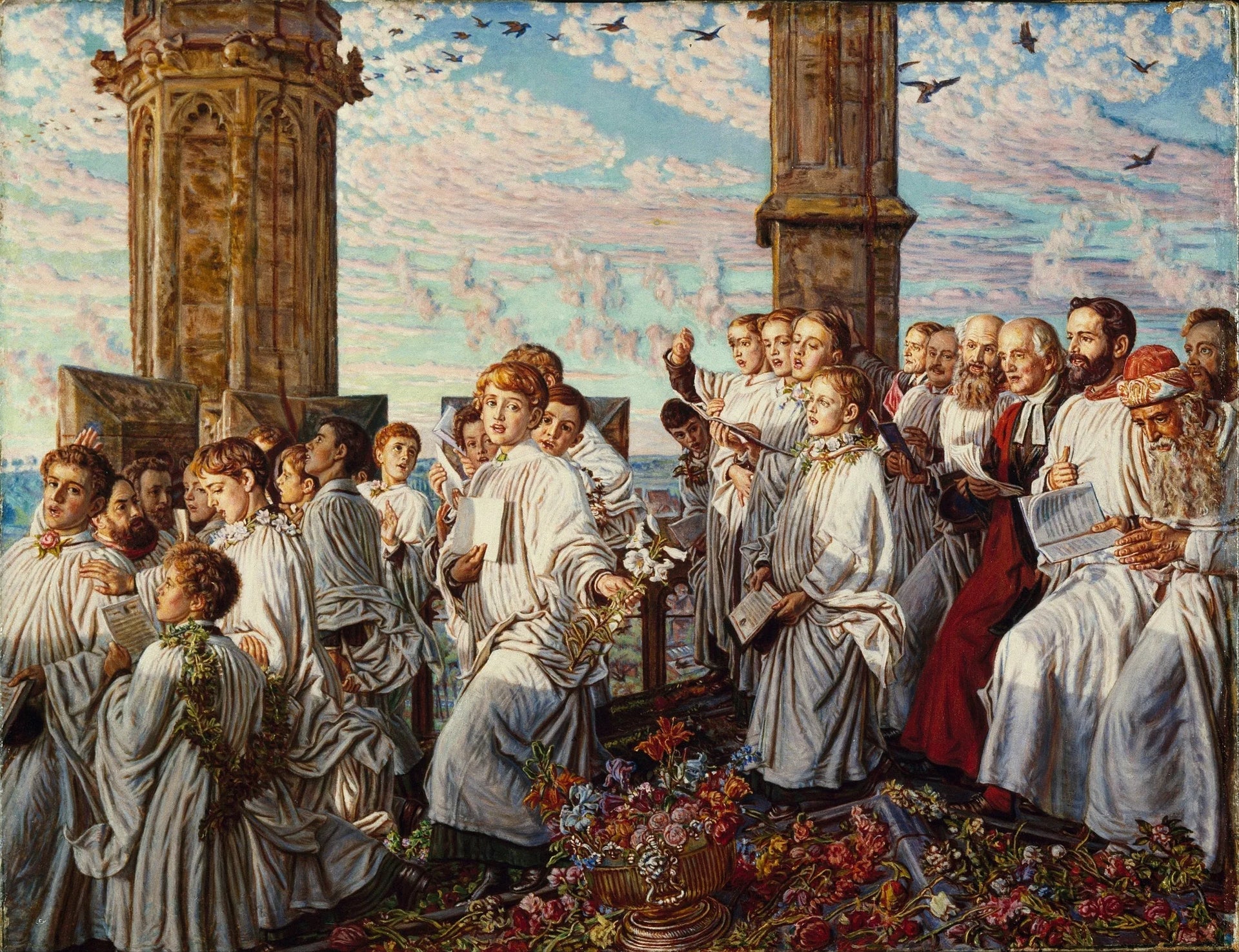 Matin de mai sur la tour du Magdalen College, Oxford, ancienne cérémonie annuelle - William Holman Hunt image 1 tableau peint à l’huile sur toile
