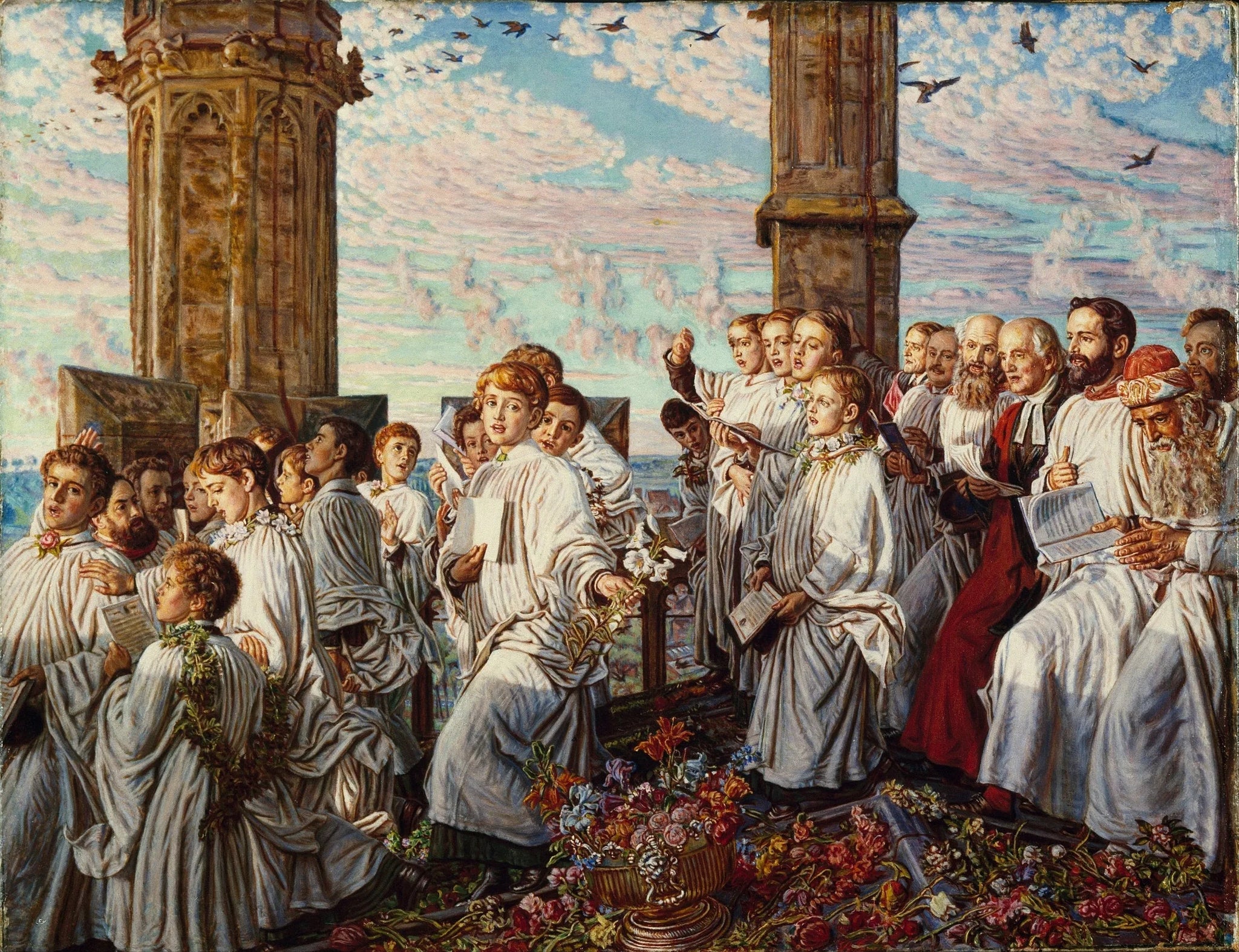 Matin de mai sur la tour du Magdalen College, Oxford, ancienne cérémonie annuelle - William Holman Hunt image 1 tableau peint à l’huile sur toile