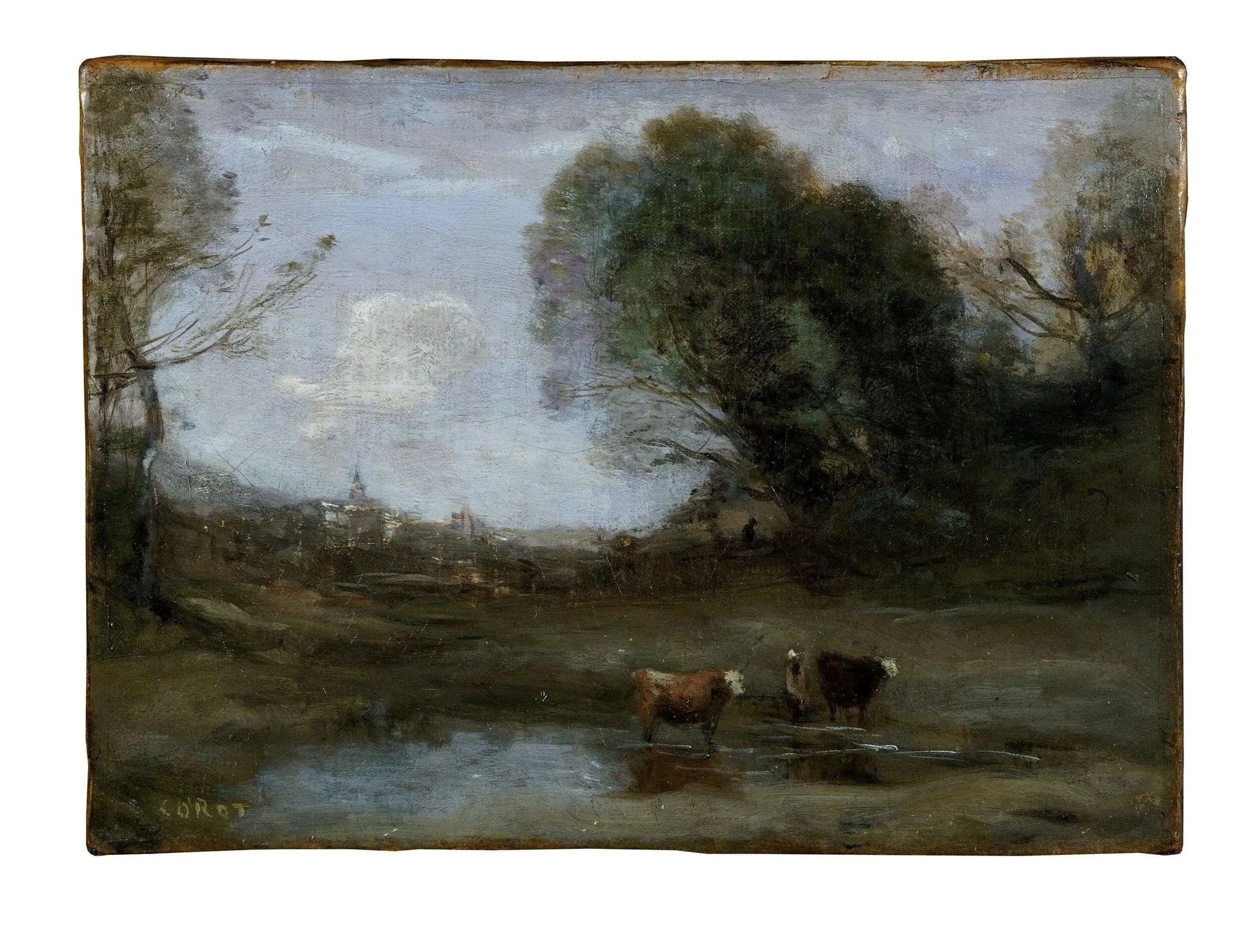 Matin : Paysage avec deux vaches et une silhouette - Jean-Baptiste Camille Corot image 1 tableau peint à l’huile sur toile