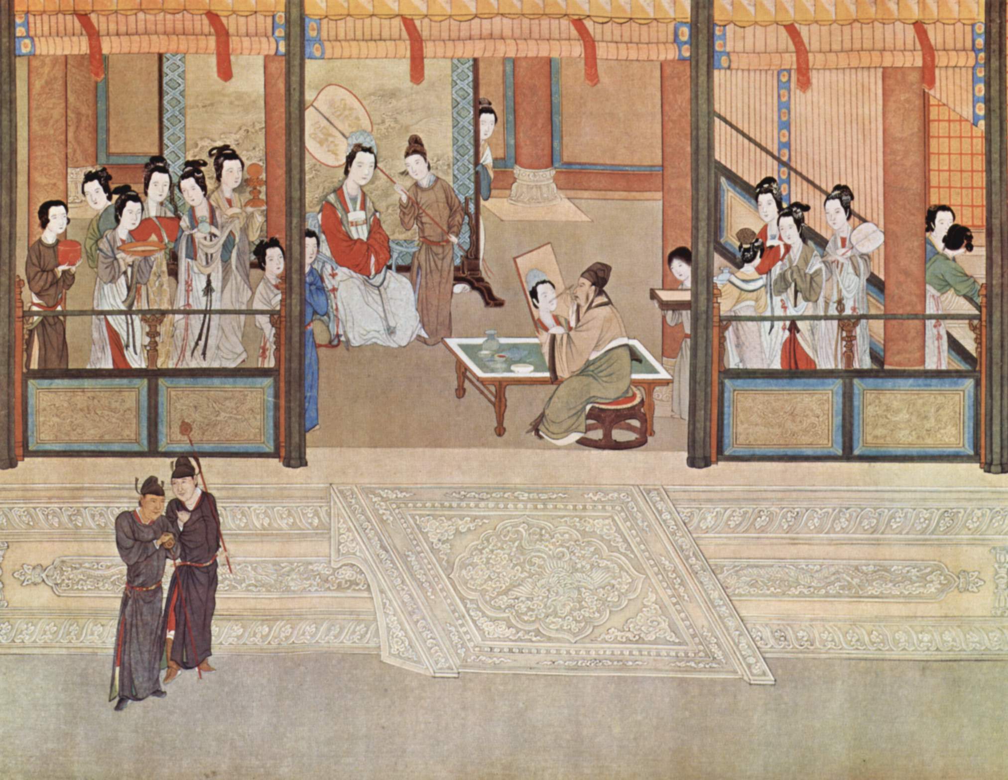 Matin de printemps au palais des Han - Qiu Ying, détail du rouleau