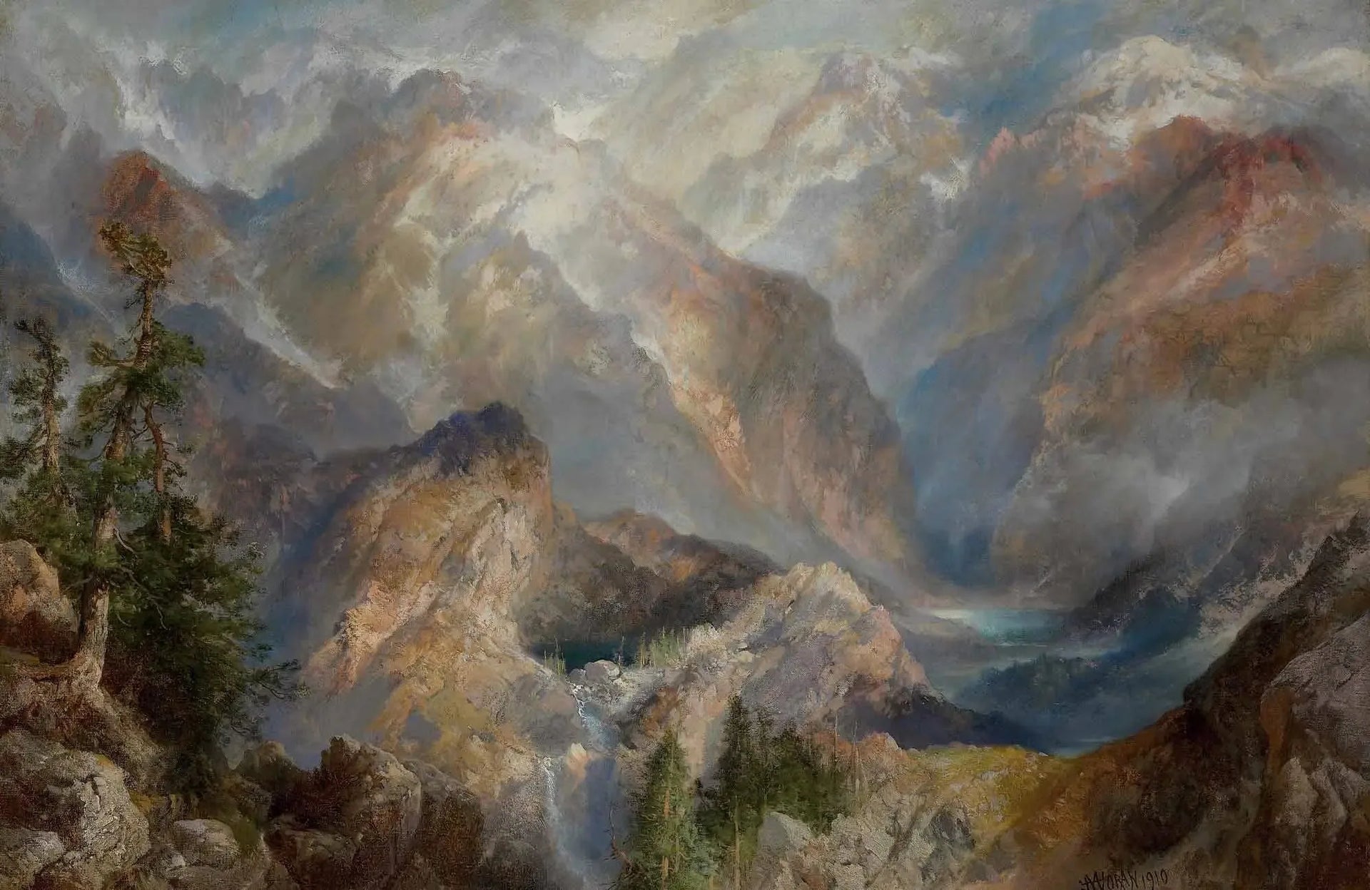Matinée dans les Sierras, Nevada - Thomas Moran image 1 reproduction de peinture à l’huile