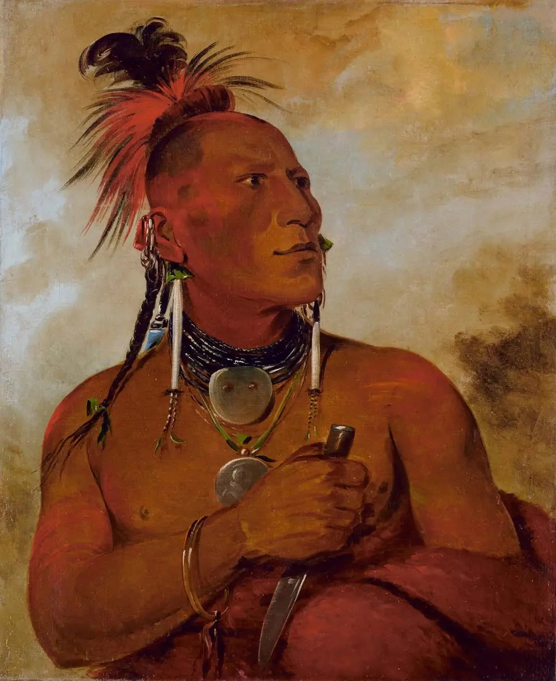 Meach-o-shín-gaw, petit ours blanc, un brave distingué - George Catlin image 1 copie de tableau peinte à la main