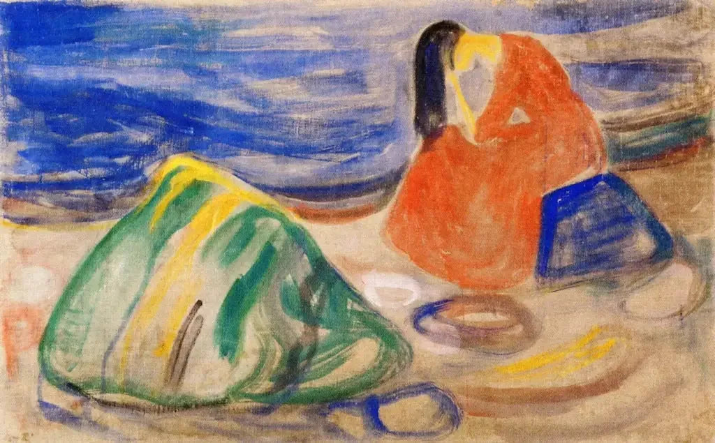Mélancolie. Femme pleurant sur la plage - Edvard Munch image 1 copie de tableau peinte à la main