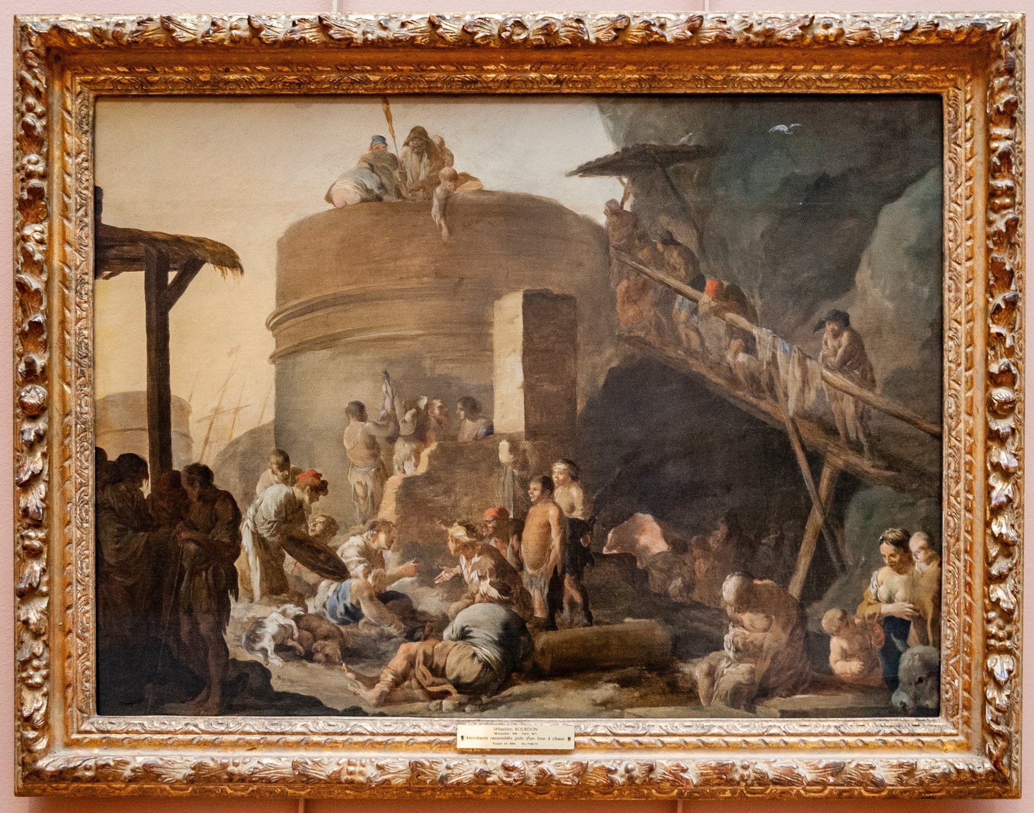 Mendiants rassemblés près d'un four à chaux - Sébastien Bourdon image 1 tableau peint à l’huile sur toile