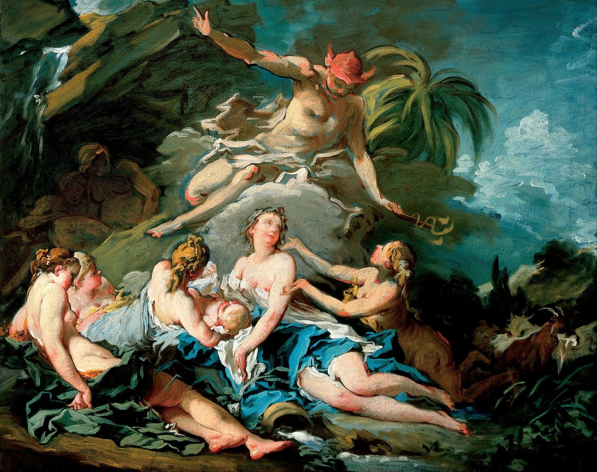 Mercure confiant l'enfant Bacchus aux nymphes de Nysa - François Boucher image 1 tableau peint à l’huile sur toile
