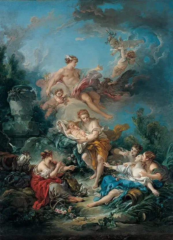 Mercure confiant l'enfant Bacchus aux nymphes de Nysa - François Boucher image 1 copie de tableau peinte à la main