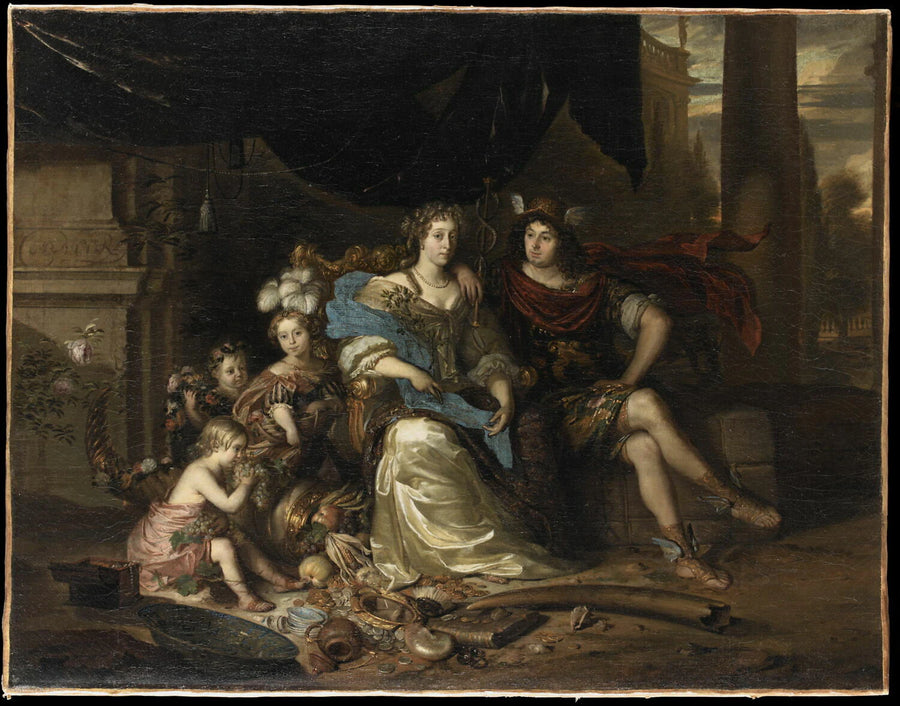 Mercure et l'Abondance ou Portrait d'un négociant déguisé en Mercure et de sa famille, avec une allégorie du Commerce et de ses bienfaits - Carel de Moor