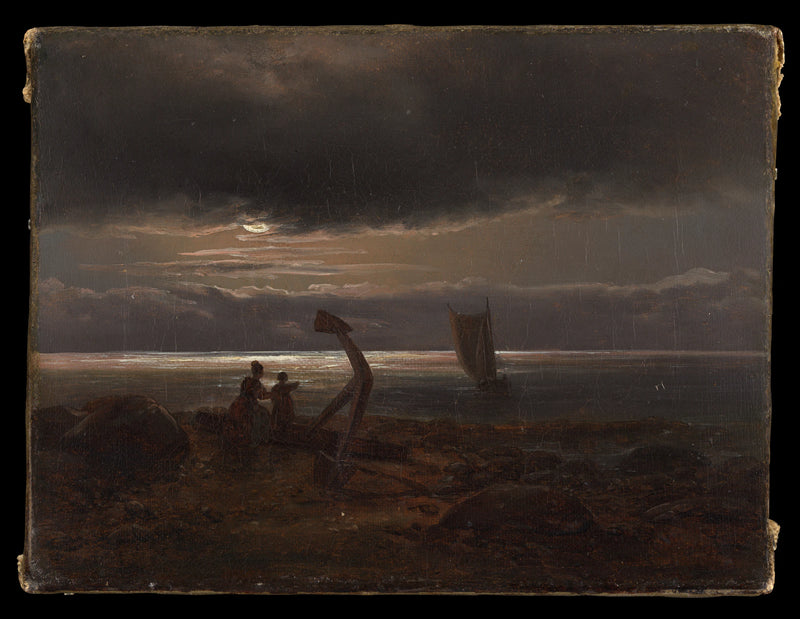 Mère et enfant au bord de la mer - Johan Christian Dahl